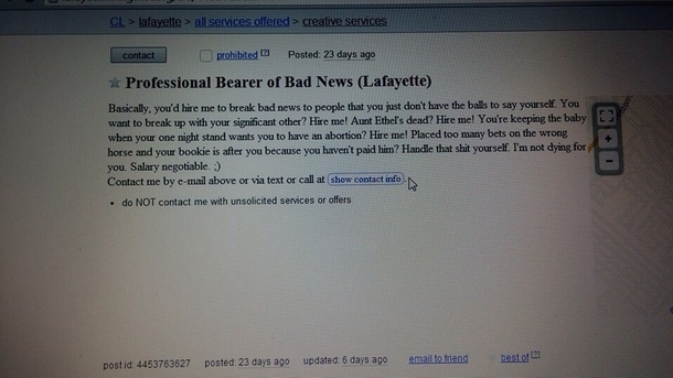 My friend found another indispensable service on craigslist yesterday