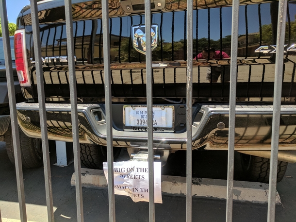 My friend got a new truck so I made a sign he didnt find for two days