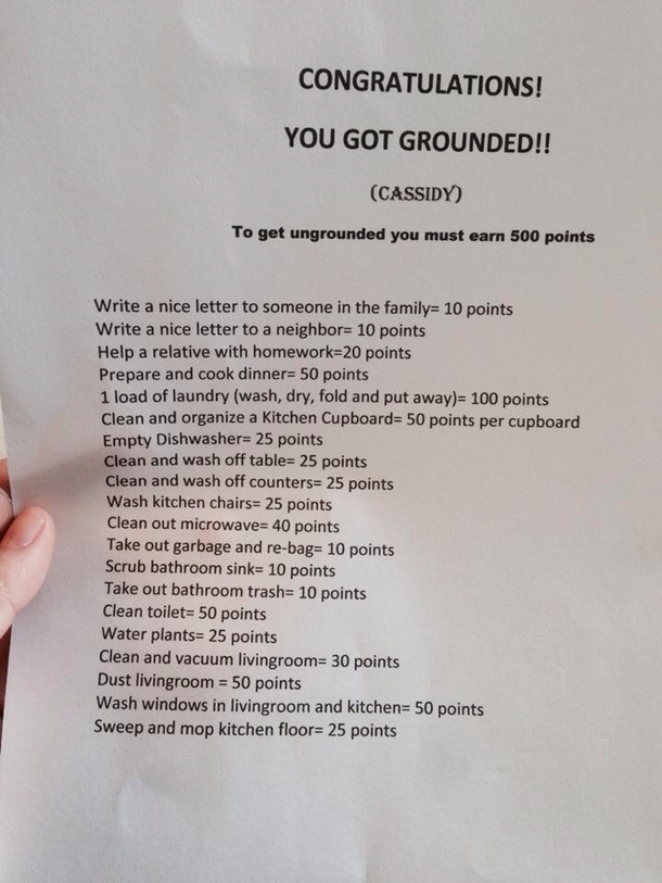 My friend got grounded and the next day her mom gave her this
