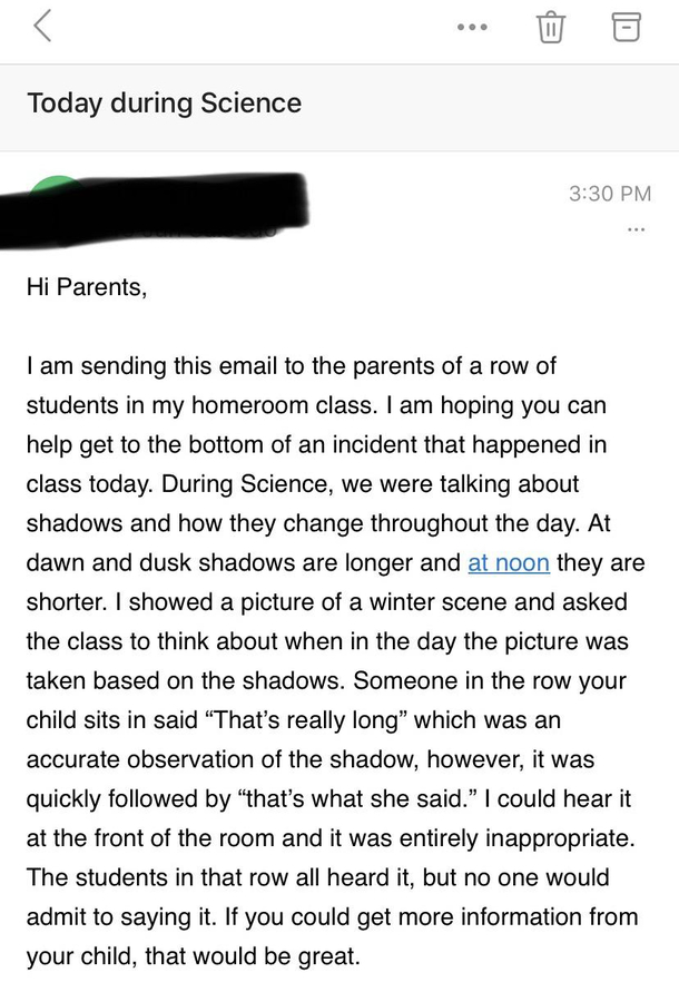 My friend got this email from her sons th grade teacher today Classic