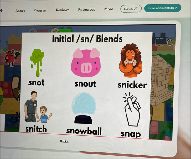 My friend has a kid in speech therapy and sent me this screenshot The things they are teaching them these days