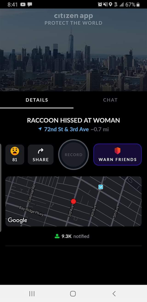 My friend has this app that sends you alerts for crime in the area Brooklyn is clearly getting out of control