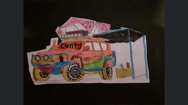 My friend is a school teacher and one of his students coloured in this picture of his country life