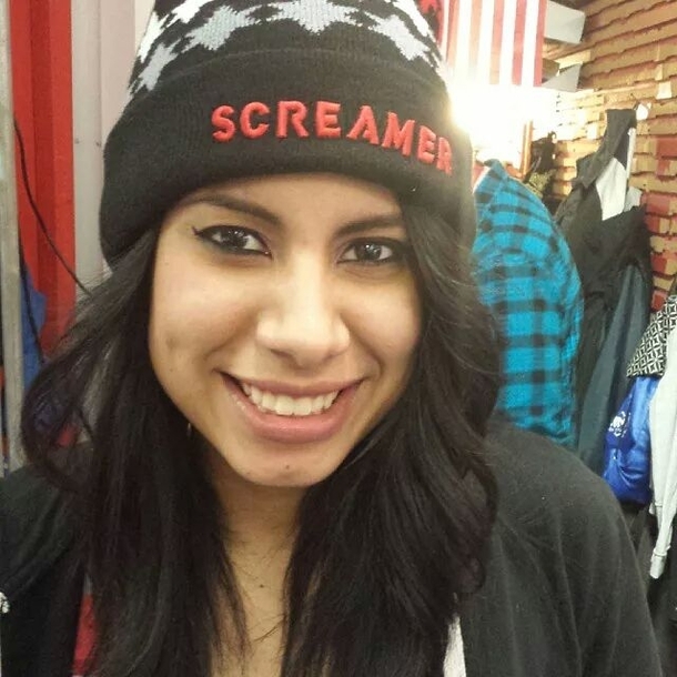 My friend Karren loves horror movies she doesnt understand why people keep laughing at her new hat