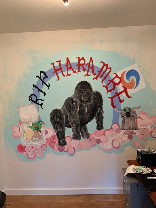 My friend painted a mural that started  years ago today on Harambes death