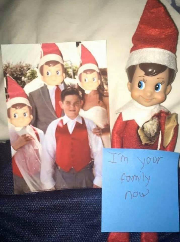 My friend takes a particularly macabre approach to her Elf on a Shelf