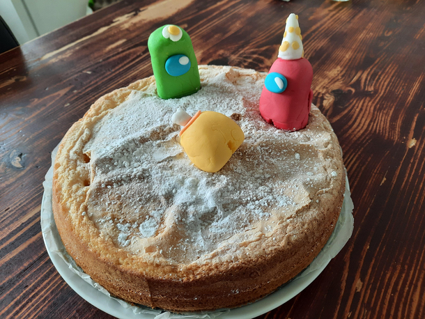 My friend turned  instead of partying he made an among us cake