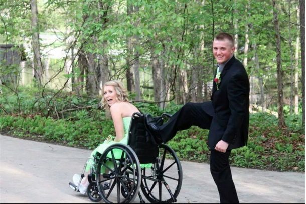 My friend was recently forced to be in a wheelchair due to a rare disease This is her prom photo