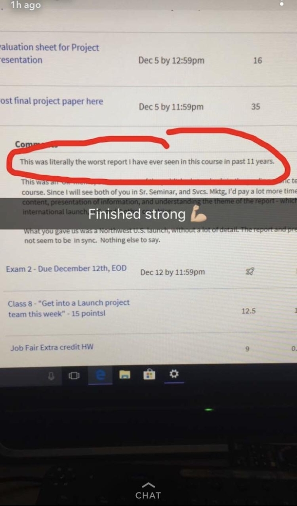My friends constructive feedback he got for his final paper