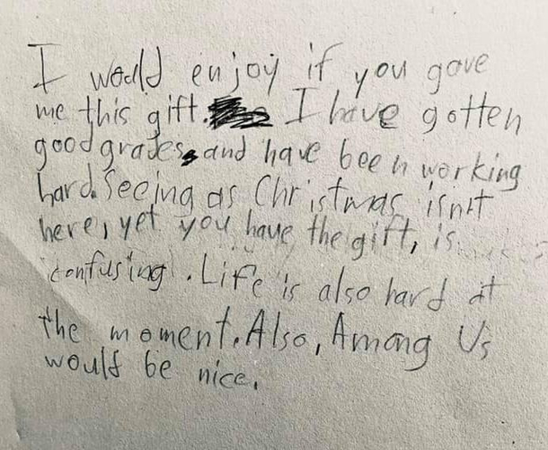 My friends kid found a hidden present his dad hadnt wrapped yet and wrote this note