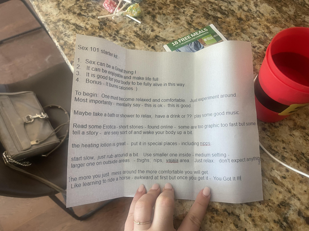 My friends mom mailed her a vibrator  included her own instructions
