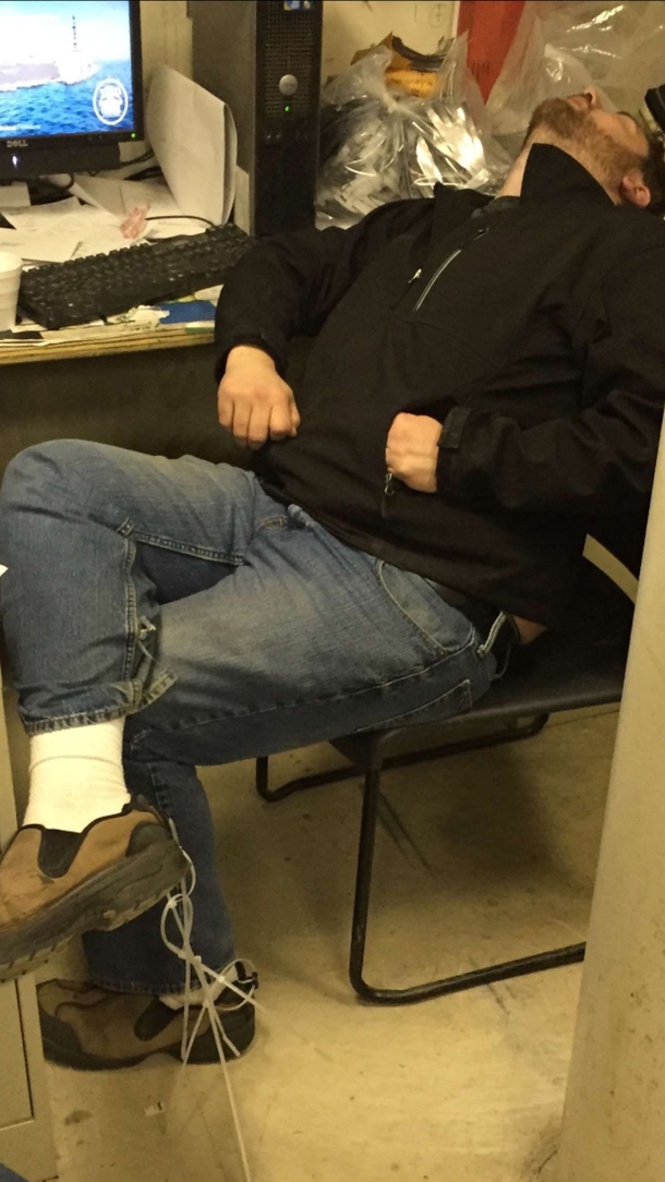 My friends supervisor fell asleep at work so he zip tied his shoes