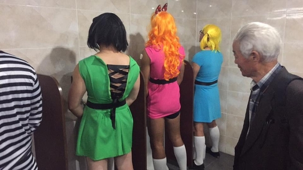 My friends went to a costume contest in South Korea and needed to take a leak