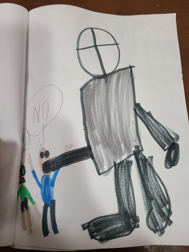 My GFs son needs work drawing arms