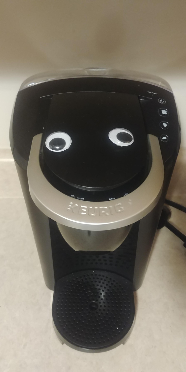My girlfriend did this while I was at work and it took me two days to notice She named him Craig the Keurig