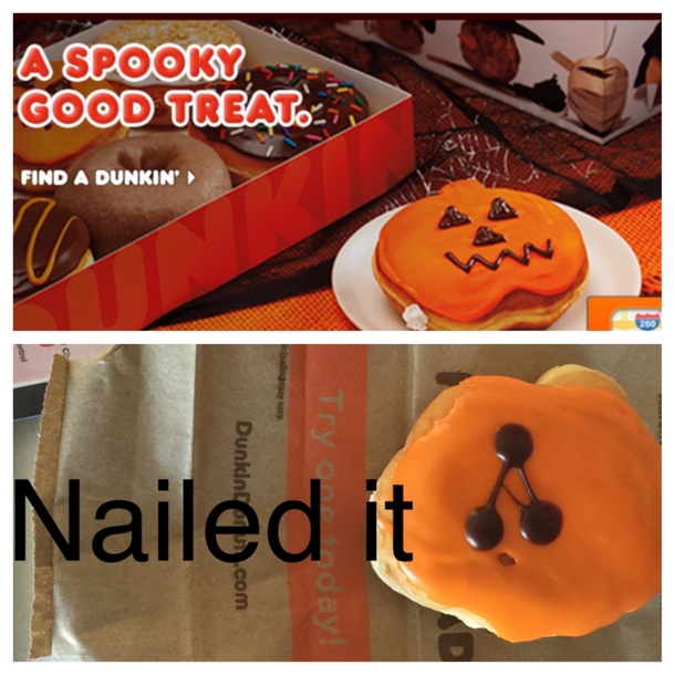 My girlfriend ordered a Halloween pumpkin donut from Dunkin Donuts It was not quite as advertised