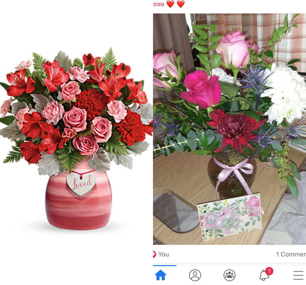 My girlfriend sent flowers to her sick mother across the country This is what she ordered vs what showed up