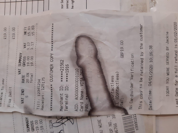 My girlfriends mother works in retail and someone returned something with a receipt with water damage