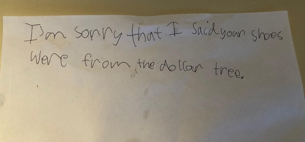 My Godsons apology note