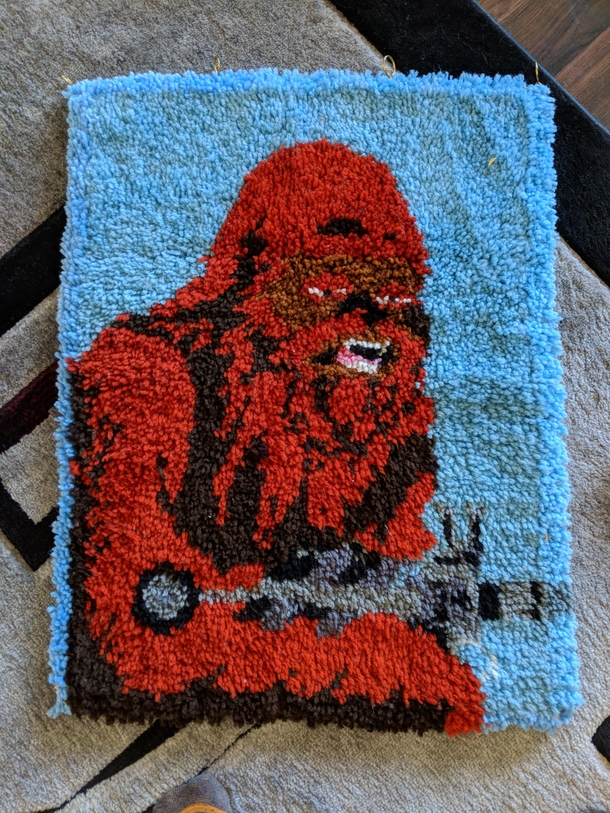 My grandma made a Chewbacca bath mat because she knows I like Star Wars