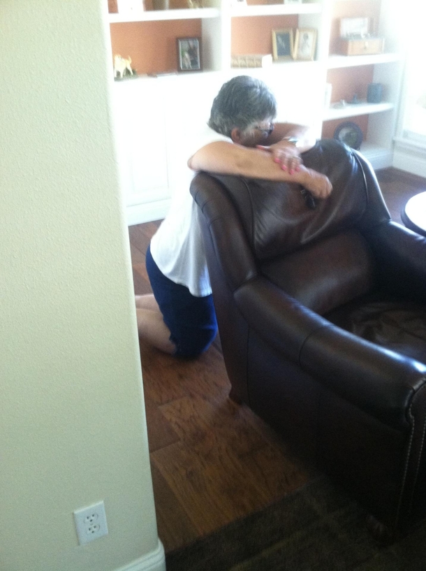 My grandma trying to hide from Mormon Missionaries