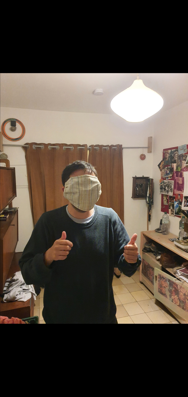 My grandpa picked up sewing as a hobby this is his first mask