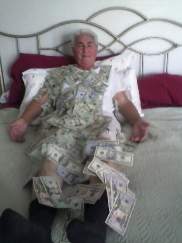 My grandpa sold his car on Craigslist and my mom asked for a picture of him holding all of his cash