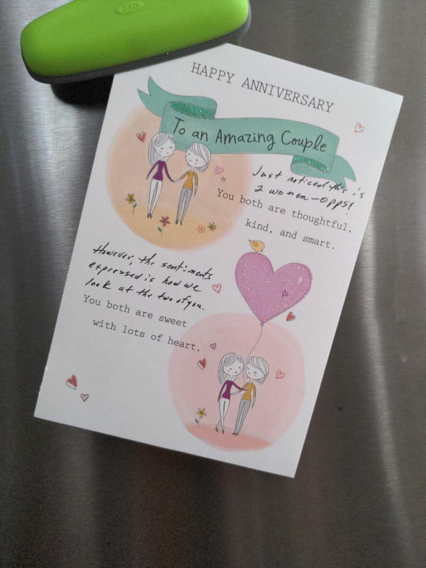 my grandparents got my straight parents a same sex anniversary card