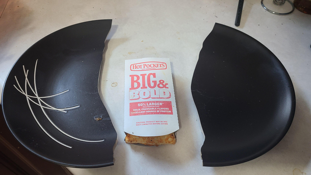 My hot pocket broke my plate in the microwave Big amp Bold indeed