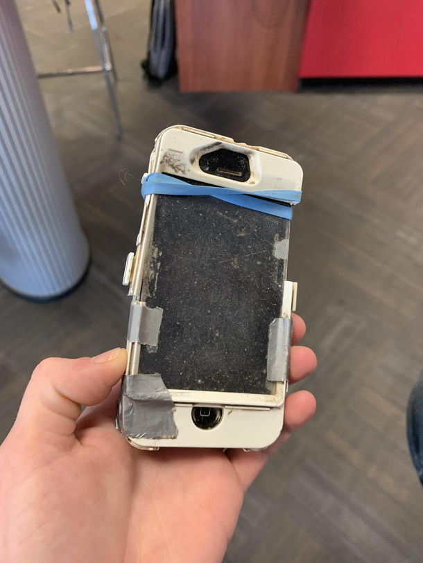 My husband and I finally talked his dad into upgrading from his iphone It was a tough battle but now we can finally put this bad boy to rest