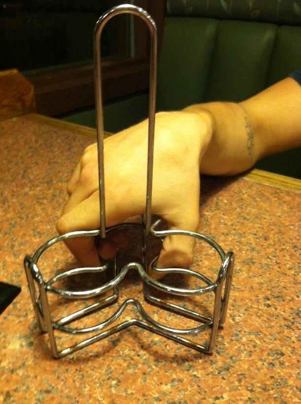My husband and I were at dinner last night and I heard him start giggling when our waitress brought the hot sauce holder Couldnt figure out why