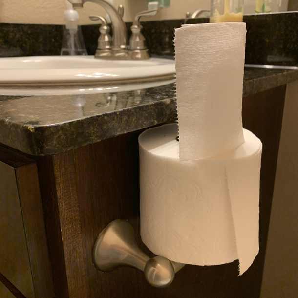 My husband cleaned the bathroom At least he made sure the toilet paper was stocked
