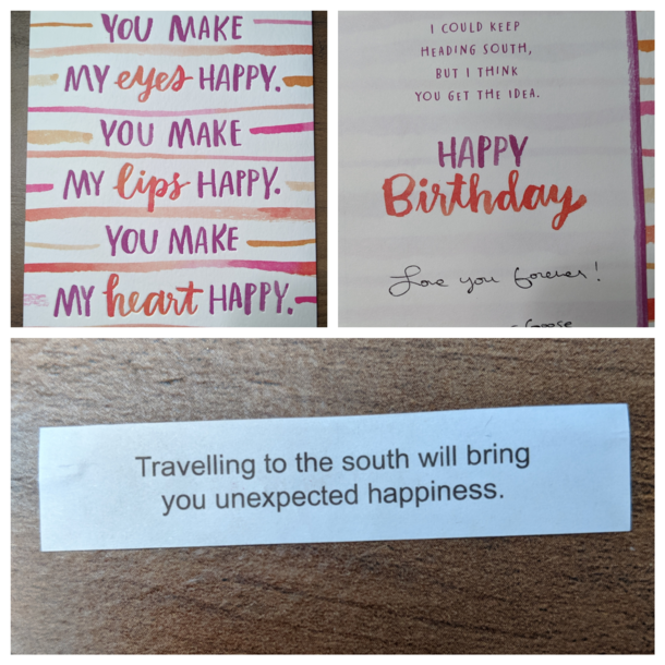 My husband got this fortune right after opening his birthday card