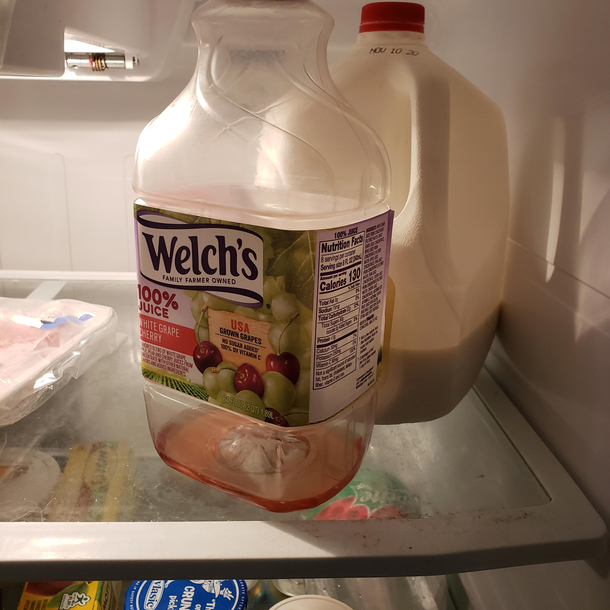 My husband left a little juice in the fridge for later
