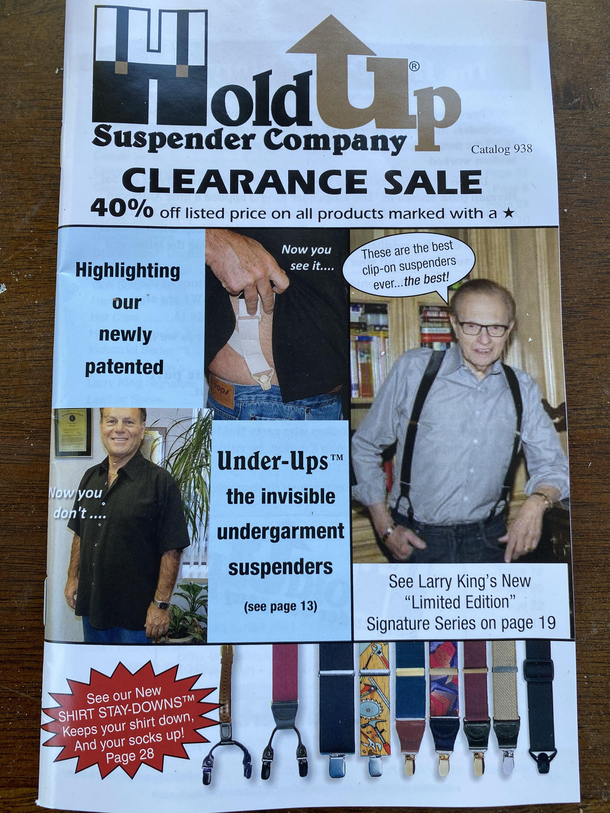 My husband ordered suspenders They came with this gem of a catalog