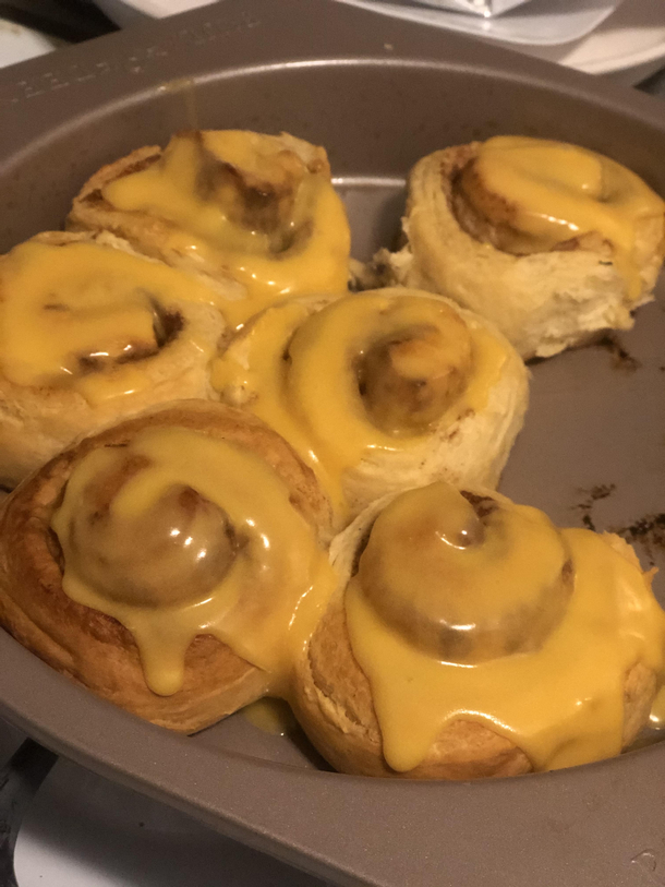 My Husband wanted a sweet treat I made orange rolls To keep it interesting one of these has nacho cheese on it