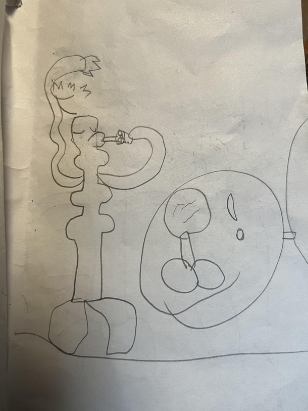 My kid drew a drawing of me eating chicken wings