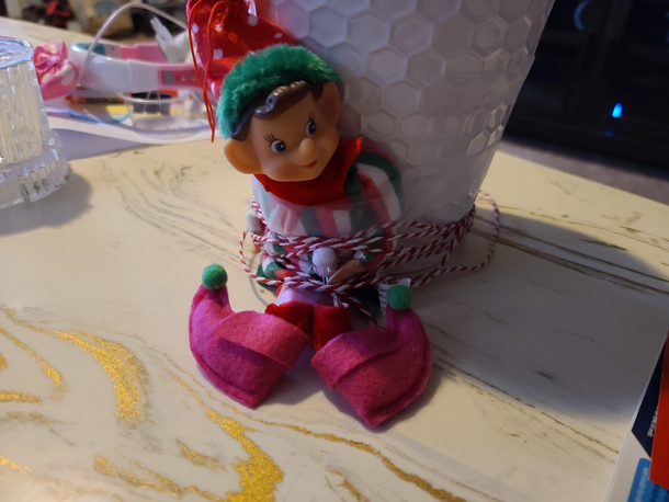 My Kids found the elf in a storage closet and tied him up to make sure he doesnt move