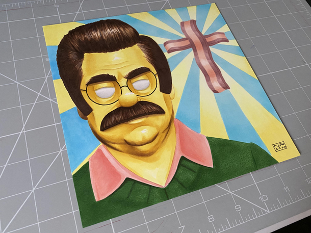 My latest marker piece Not sure if his name should be Ron Flanders or Ned Swanson Either way dude loves bacon IG iiinky_