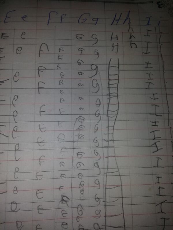 My lazy little brother learning writing English letters