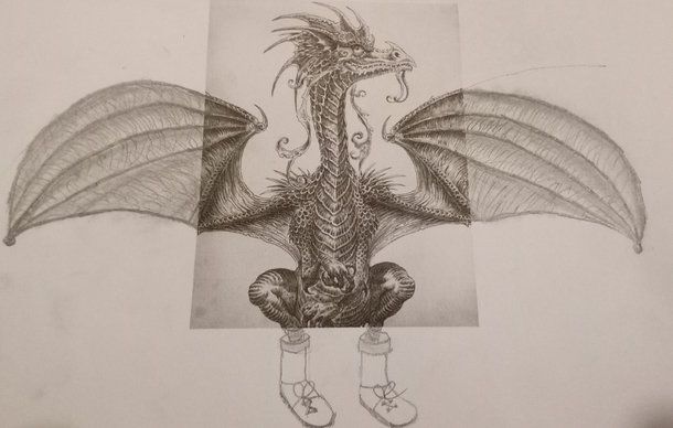 My little daughter had to draw the wings and feet of the dragon as homework