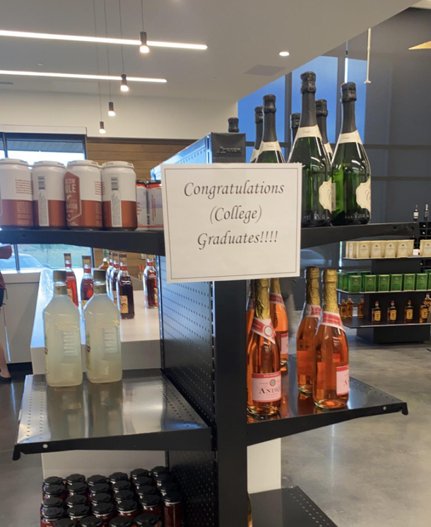 My local liquor store congratulating college students