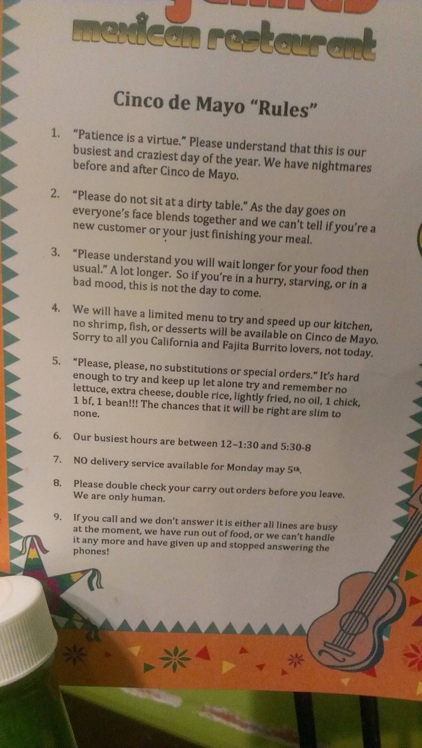 My local restaurant is prepared for todays holiday with rules