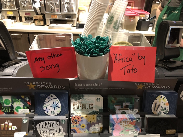 My local Starbucks has two separate tip jars