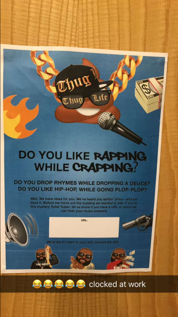 my mate raps on the toilet at work today he found this