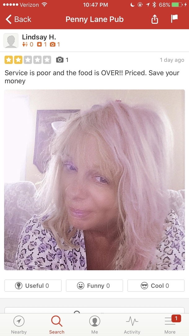 My mom accidentally uploaded a selfie after leaving a bad review on Yelp