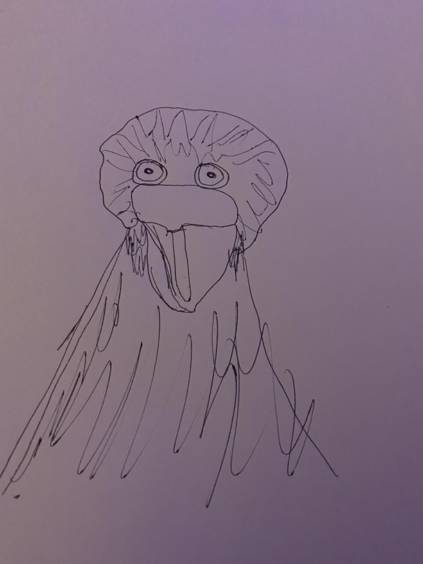 My mom is an awful artist so I asked her to draw Big Bird She sent me this picture and said she messed up on the tongue I think theres a lot more wrong with this than his tongue