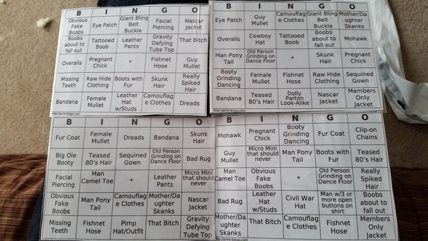 My mom made bingo cards for when she went to hear my dads band The names were for people shed see at the bars