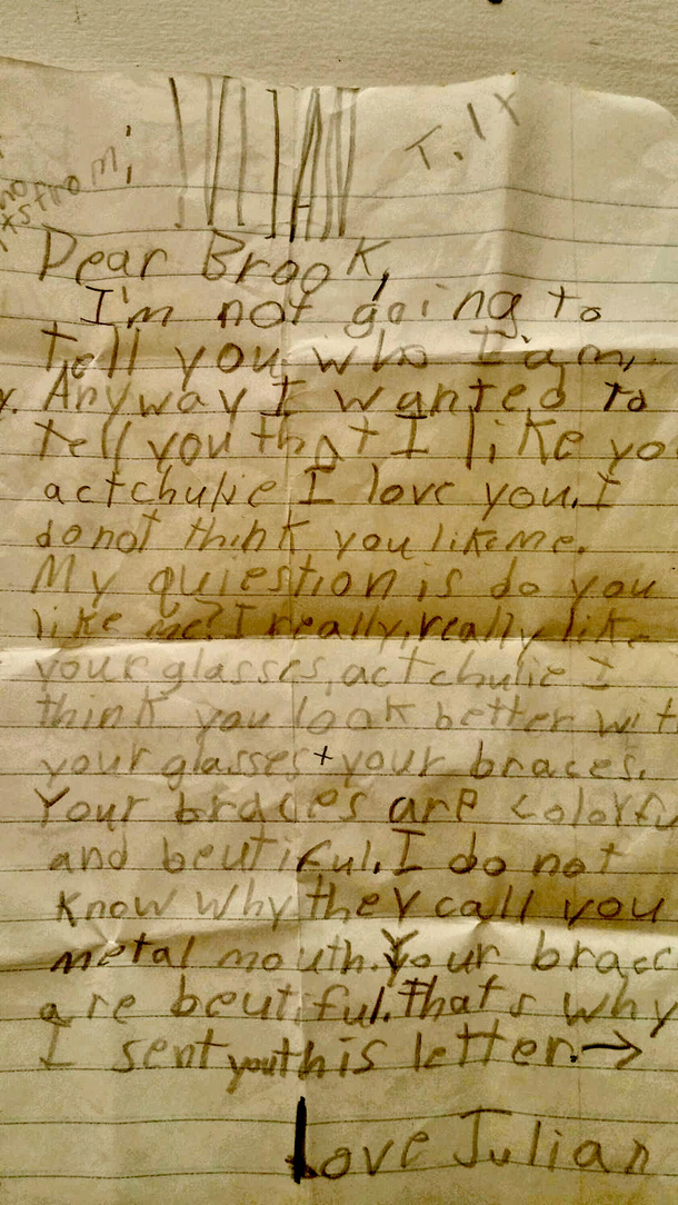 My mom saved the letter I wrote to my crush in nd grade