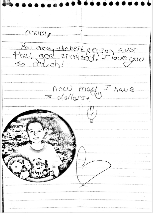 My mom used to scan my old notes to her when I was little she just showed me this gem circa  